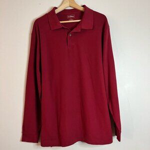 L.L. Bean Red Long-Sleeve Polo Shirt Men’s Large 100% Cotton Classic Fit